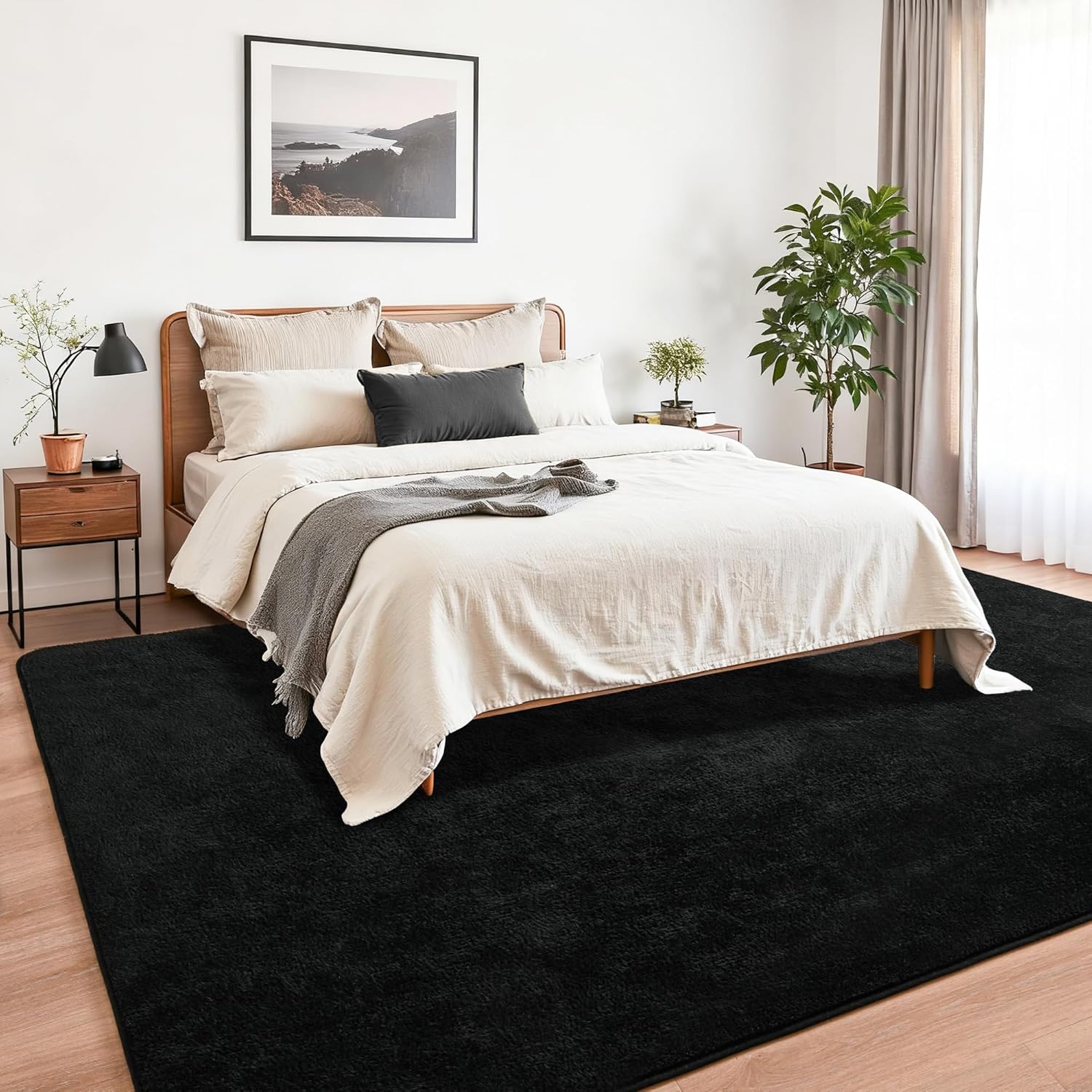 Chicrug 4x6 Minimalist Washable Area Rugs for Bedroom Living Room Classroom, Modern Soft Memory Foam Rug for Kids Nursery, Low Plie Indoor Carpet for Dorm Dining Office Bedside Room Decor, Black